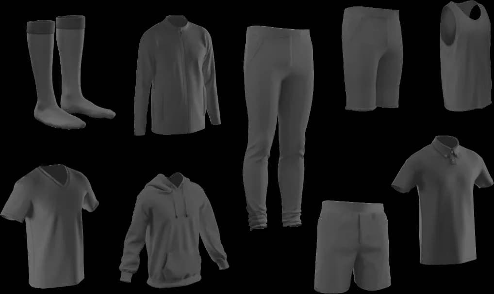 Conjunto de prendas Ribean: medias, campera, pantalón, short, musculosa, remera, buzo y chomba