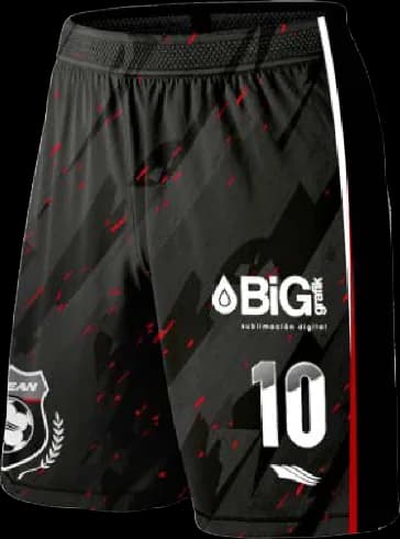 Short sublimado con diseño, número, escudo y sponsors